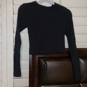 Black Ribbed Long Sleeve Top
